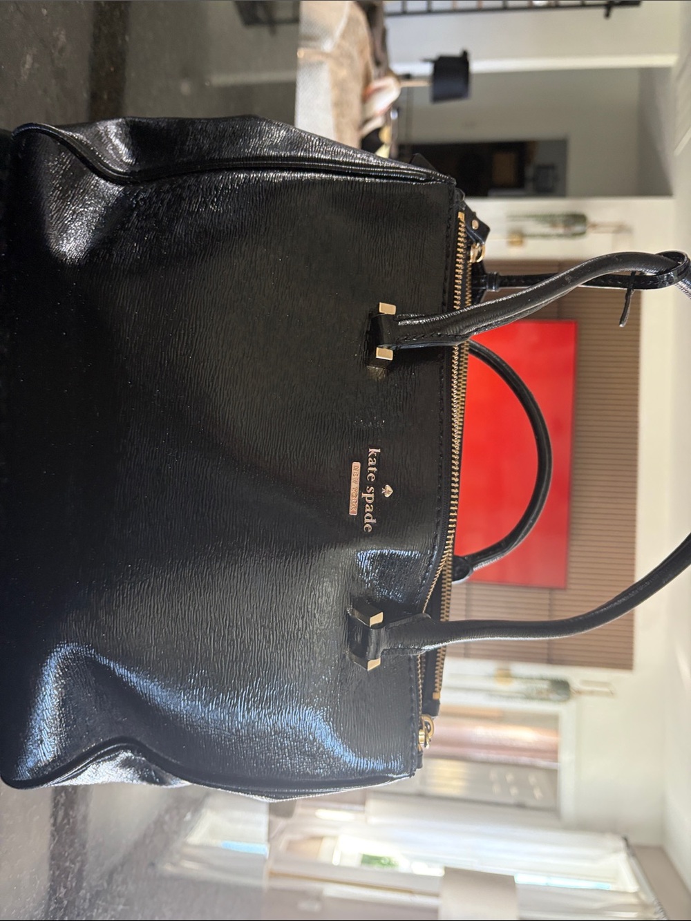 kate spade Black Patent Leather Satchel with Gold Hardware
